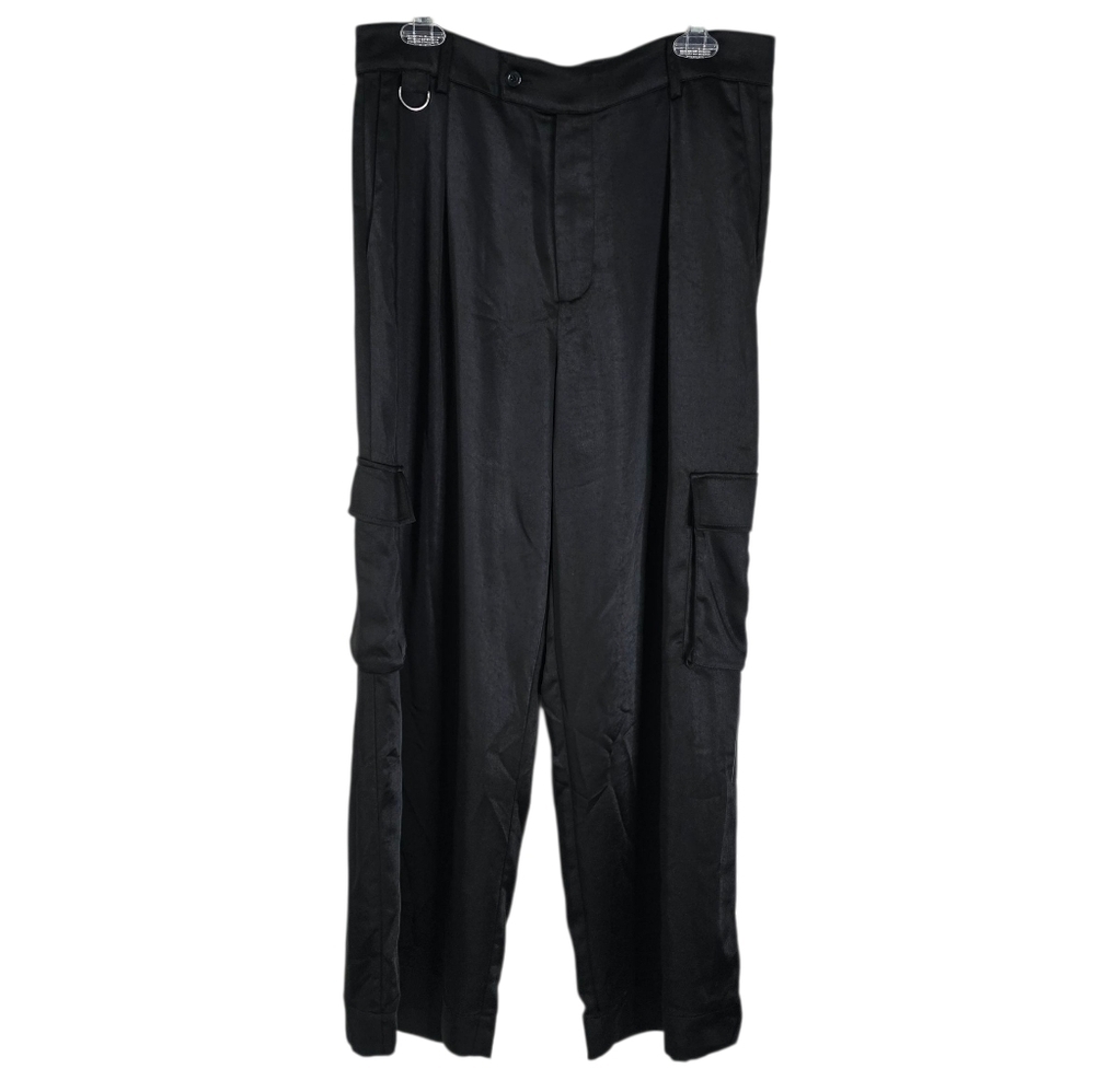 NWT LNA Clothing Black Lou Silky Wide Leg Cargo Pants Size L
